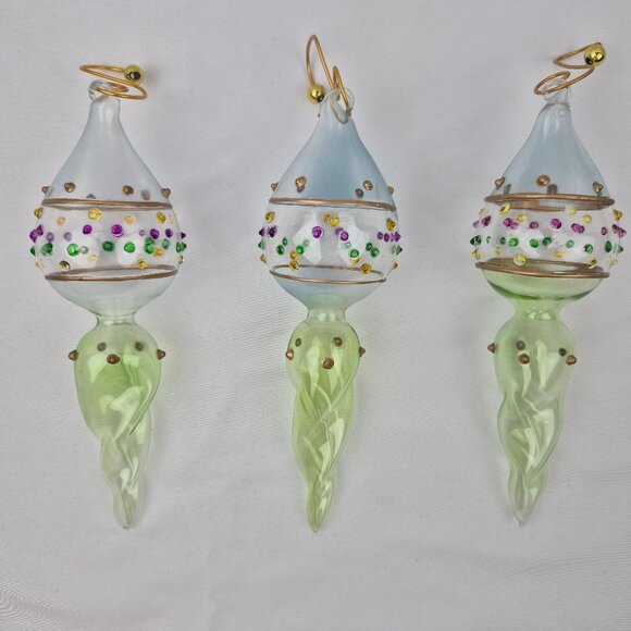 Vintage Handblown Glass Painted Finial Ornaments  Lot of 6 - Picture 10 of 15